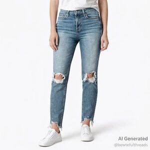 PAIGE Hoxton Ankle Peg Jeans Size 26 Blue Distressed Stretch